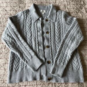 Caslon Light Gray Cable Knit Button-Front Cardigan